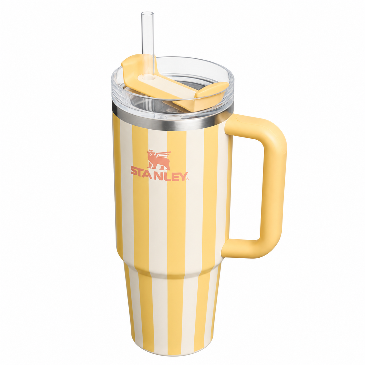 Stanley Quencher H2.0 30 oz Amarillo Rayas Vaso Térmico de Acero Inoxidable con Asa, Popote y Tapa FlowState® – Peach Whip Cabana Gloss (Copia)