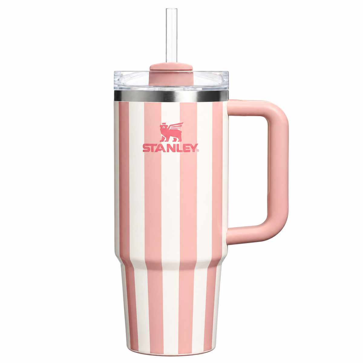 Stanley Quencher H2.0 30 oz  Vaso Térmico de Acero Inoxidable con Asa, Popote y Tapa FlowState® – Peach Whip Cabana Gloss