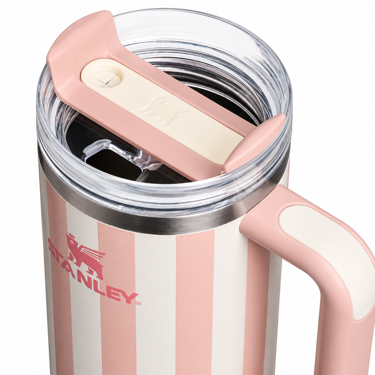 Stanley Quencher H2.0 30 oz  Vaso Térmico de Acero Inoxidable con Asa, Popote y Tapa FlowState® – Peach Whip Cabana Gloss