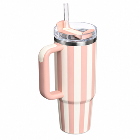 Stanley Quencher H2.0 30 oz  Vaso Térmico de Acero Inoxidable con Asa, Popote y Tapa FlowState® – Peach Whip Cabana Gloss