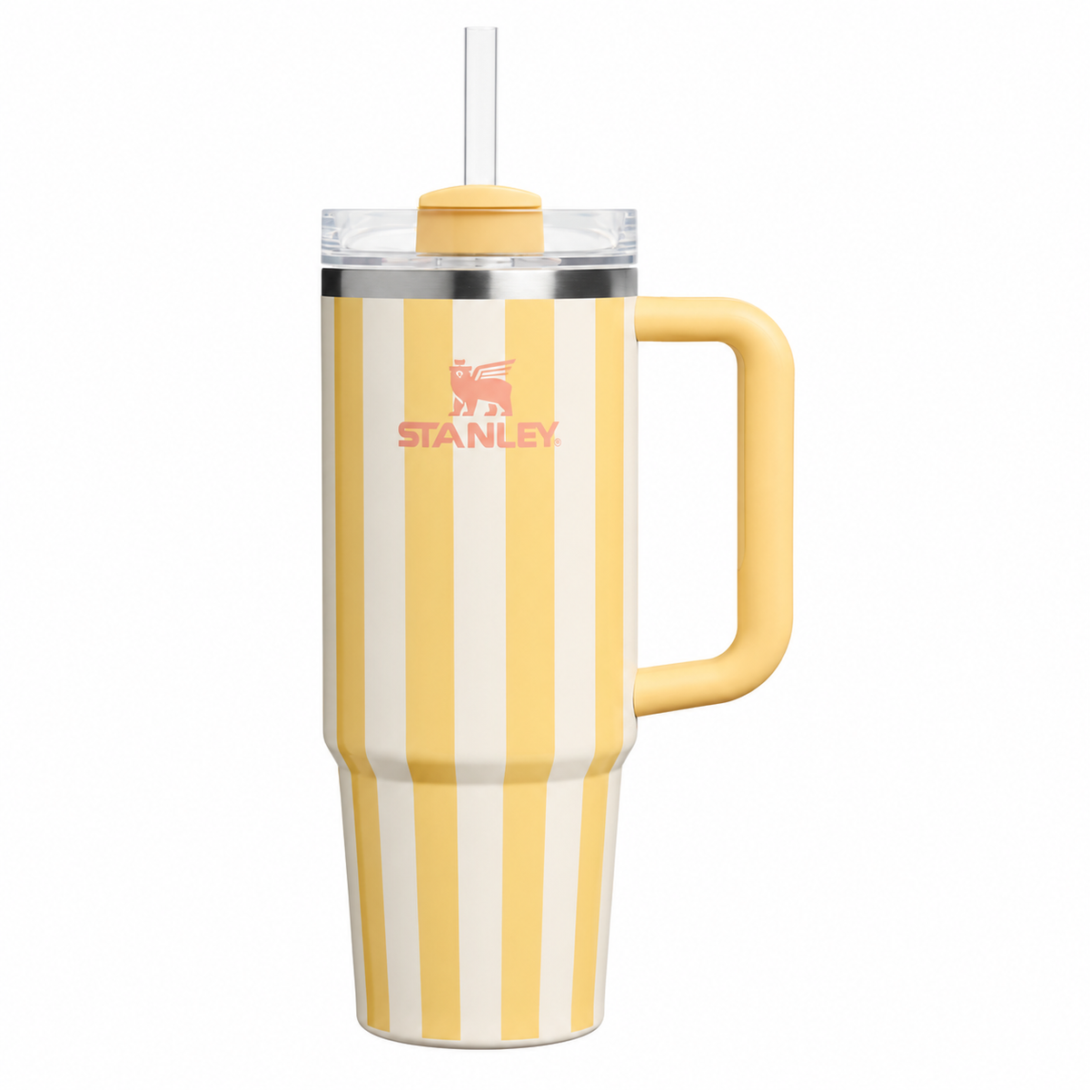 Stanley Quencher H2.0 30 oz   Amarillo Rayas Vaso Térmico de Acero Inoxidable con Asa, Popote y Tapa FlowState® – Peach Whip Cabana Gloss (Copia)