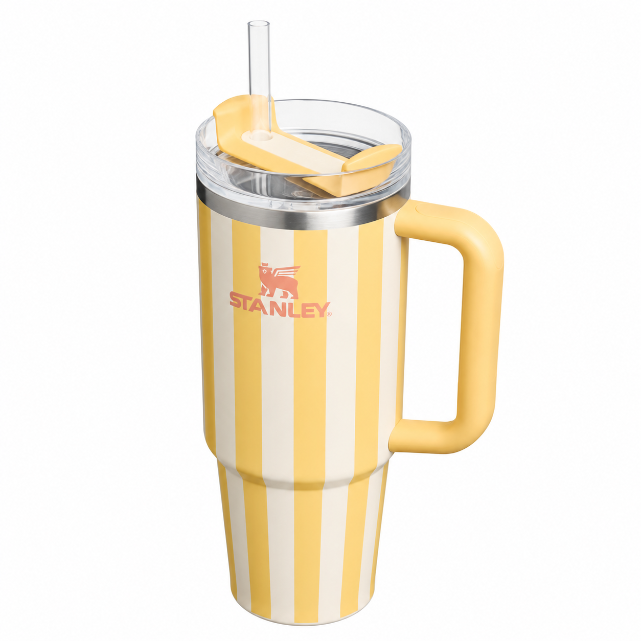 Stanley Quencher H2.0 30 oz   Amarillo Rayas Vaso Térmico de Acero Inoxidable con Asa, Popote y Tapa FlowState® – Peach Whip Cabana Gloss (Copia)