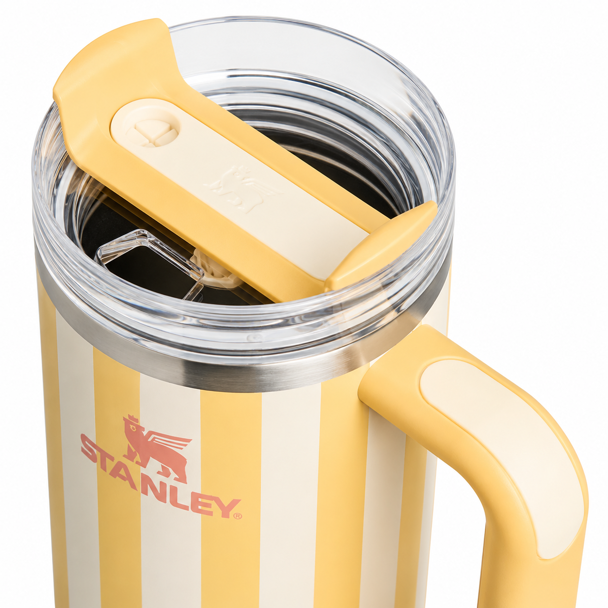 Stanley Quencher H2.0 30 oz   Amarillo Rayas Vaso Térmico de Acero Inoxidable con Asa, Popote y Tapa FlowState® – Peach Whip Cabana Gloss (Copia)